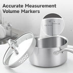 1.5 Quart Stainless Steel Saucepan with Glass Strainer Lid, Thicken Tri-ply Full Body, Multipurpose Sauce Pot with Two-Size Drainage Holes Lid, Perfect For Boiling Gravies, Pasta, Noodles