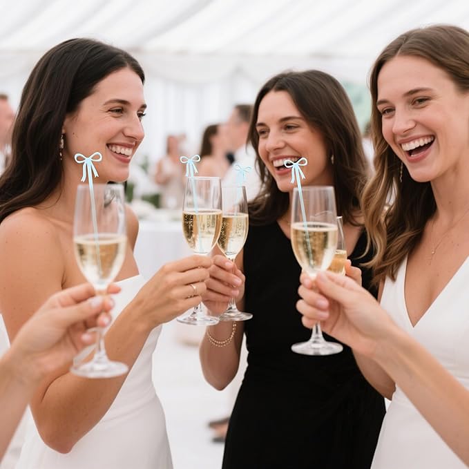 20 pcs Bow Drink Stirrers, Acrylic Drink Stirs for Blue Wedding Shower Decor, Coquette Birthday Cocktail Wedding Decorations Party Favors (Blue)