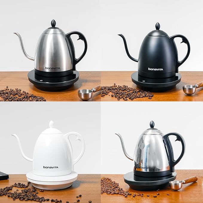 Bonavita Cosmopolitan 1.0L Gooseneck Electric Kettle, Stainless Steel Water Boiler for Coffee Brew and Tea Precise Pour Control, 6 Preset Temps, Glass Touch Panel, 1200W Fast Boil, Stainless Steel