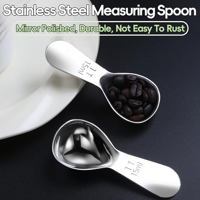 Coffee Scoop 1 Tablespoon Scoop Measuring Spoon for Ground Coffee 2 Pieces,Stainless Steel Small 1 Tbsp Coffee Spoons Measure Protein Powder Suger Bean,Short Handle Fits into Canisters.(1TBSP(15ML*2)