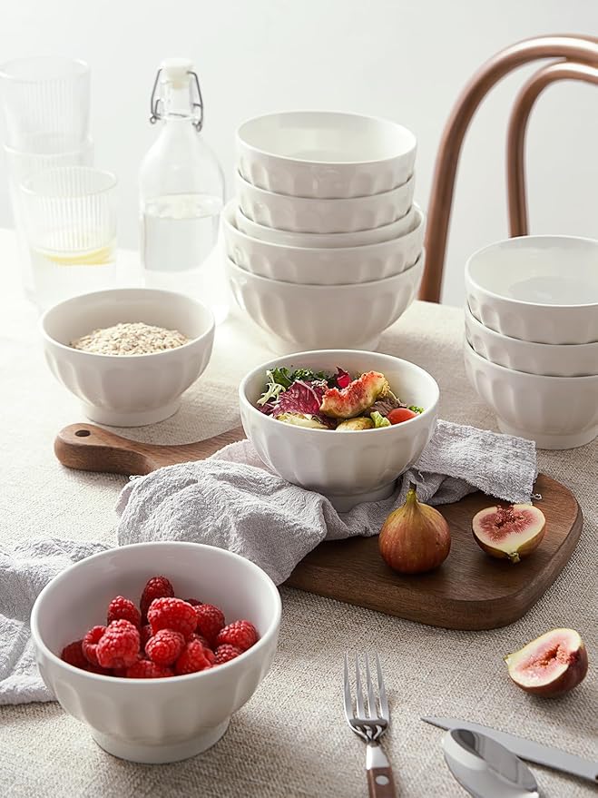 16 OZ Ceramic Soup/Cereal Bowls - White Bowls Set of 6 -Round Bowls for Cereal, Soup, Ice Cream, Fruit, Pasta, Salad, Rice - Dishwasher & Microwave Safe