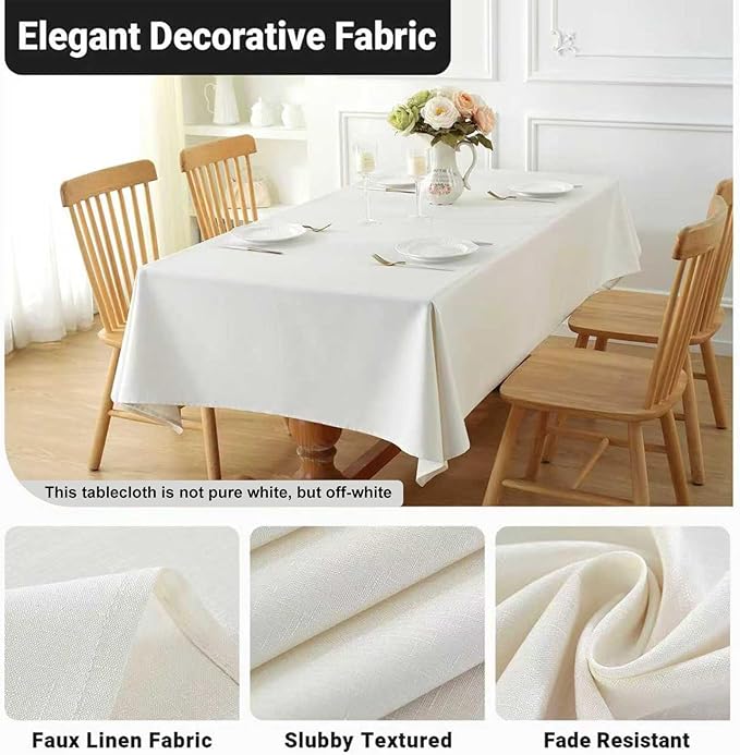 Laolitou Table Cloth Rectangle Linen Waterproof Textured White Tablecloth, Washable Wrinkle Free Spill Proof Fabric Tablecloths for Dining Table Farmhouse Kitchen Holiday, 60x104 Inch