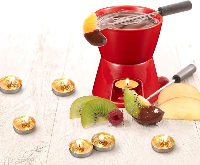 Mudder Fondue Mug Ceramic Pot and 8 Pieces Forks for Melting Chocolate, Cheese, Broth Or Tapas On Valentine's Day (Red)