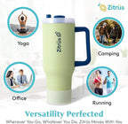 40 oz Tumbler with Handle and Straw | Leak Proof Insulated Stainless Steel Water Bottle Travel Mug Fits in Cup Holder | Keeps Cold Hot | Gifts for Women Men Him Her (Pastel Green, 40 oz)