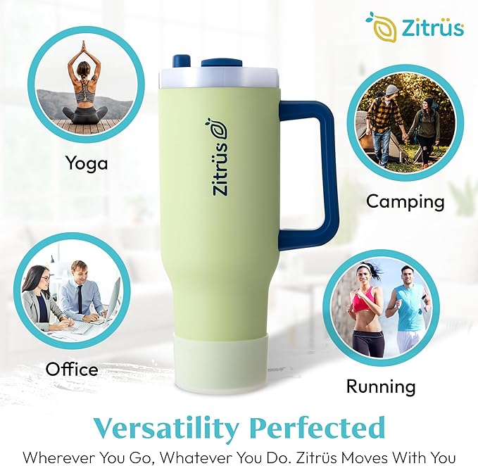 40 oz Tumbler with Handle and Straw | Leak Proof Insulated Stainless Steel Water Bottle Travel Mug Fits in Cup Holder | Keeps Cold Hot | Gifts for Women Men Him Her (Pastel Green, 40 oz)