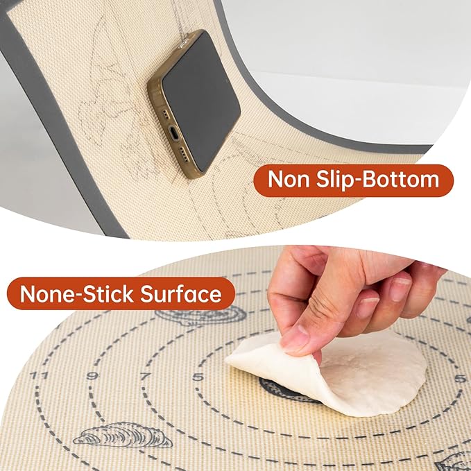 Silicone Baking Mat With 10 Delicous Recipes, Extra Thick Silicone Mat for Baking,Non Stikc Pastry Mat for kneading Dough Rolling, Macaron, Bread, Cookie, Pizza for Fondant/Pie Crust
