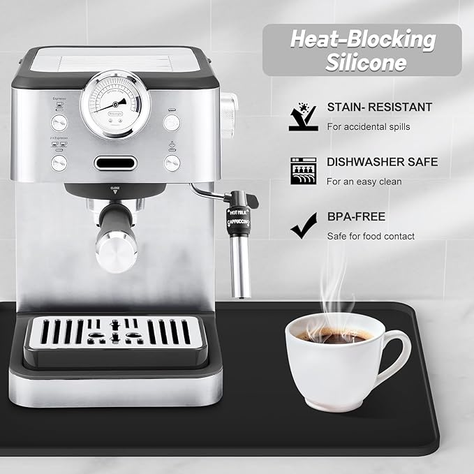 Silicone Coffee Mat,24×16" Waterproof Heat Resistant Bar Mat for Espresso Machine Station Accessories,Non Slip Dish Drying Mat for Kitchen Counter,Home Decor Essentials,Fit Under Coffee Maker