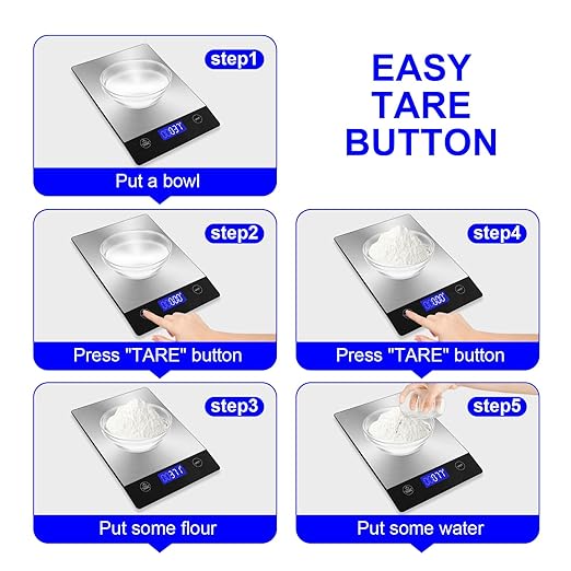 Rechargeable Food Scale, 22lb Digital Kitchen Scale for Food in Gram and Ounce, 0.1oz/1g Precise, 304 Stainless Steel, Perfect for Meal Prep, Cooking, and Baking, Batteries and Charging Cable