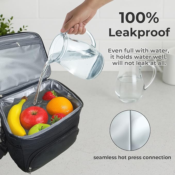 24 Cans/15L Insulated Lunch Bag for Women Men Adults Fit and Fresh Lunchbox Containers Soft Lunch Tote Cooler Bag for Work Home Outdoor Travel Hiking Picnic Beach with Straps (Gray)