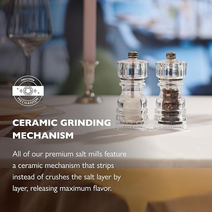 Cole & Mason London Refillable Spice Mill - Kitchen & Home Accessory - Salt and Pepper Grinder Set with Ceramic and Carbon Steel Mechanism - 5", Acrylic