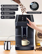 Fully Automatic Coffee Maker with Built-in 3-Level Grinder Expresso/ Cappuccino/Latte/Americano Coffee Machines with Self-Cleaning Function 12 Cup Coffee Machine for Home/Office (Coffee Maker-Black)