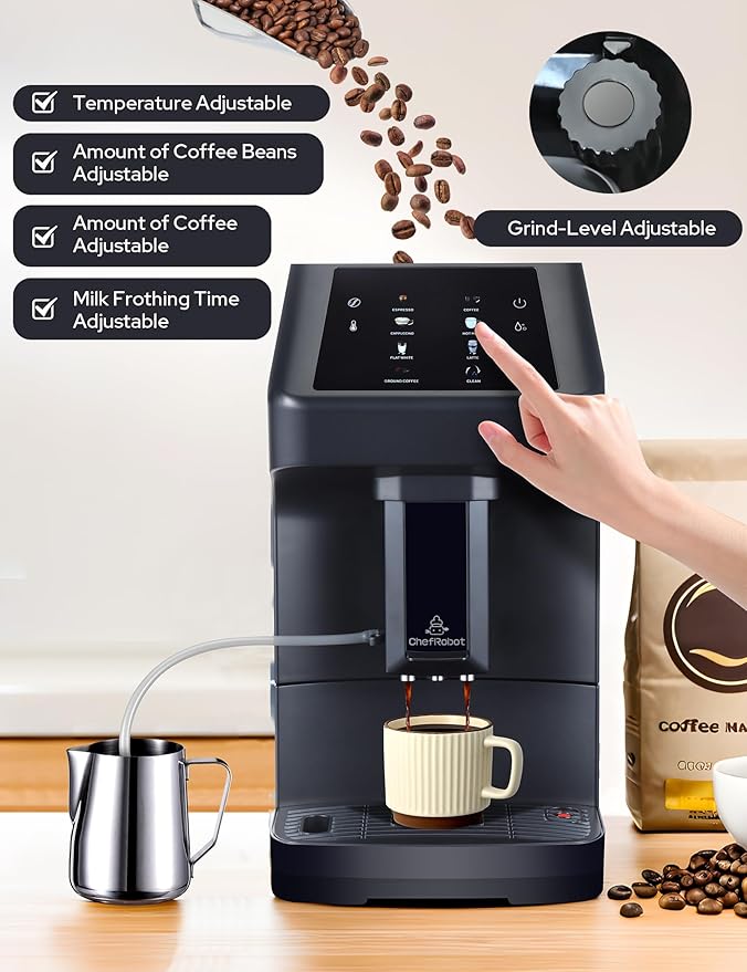 Fully Automatic Coffee Maker with Built-in 3-Level Grinder Expresso/ Cappuccino/Latte/Americano Coffee Machines with Self-Cleaning Function 12 Cup Coffee Machine for Home/Office (Coffee Maker-Black)