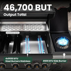 2 in 1 Propane Gas BBQ Grill with Side Burner & Porcelain-Enameled Cast Iron Grate, 4-Burner Flat Top Griddle, 46,700 BTU Outdoor Barbecue Propane Griddle Grill Combo for Camping, Patio, Backyard