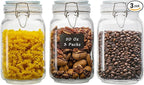 50oz Square Glass Food Storage Jars with Airtight Clamp Lids, 3 Pack Large Kitchen Canisters for Flour, Cereal, Coffee, Pasta and Canning, Mason Jar (Clear 50oz Square - 3 sets)