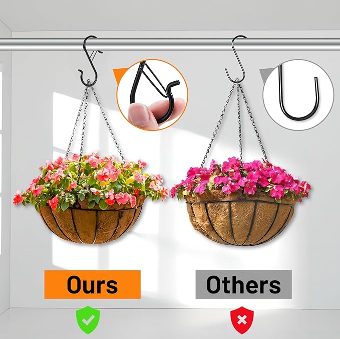 36 Pcs S Hooks for Hanging with Safety Buckle, 3.5 inch Heavy Duty Metal S Shaped Hooks Stainless Steel for Hanging Kitchen Utensil, Cups, Pots, Plants, Bags, Hats (Black)