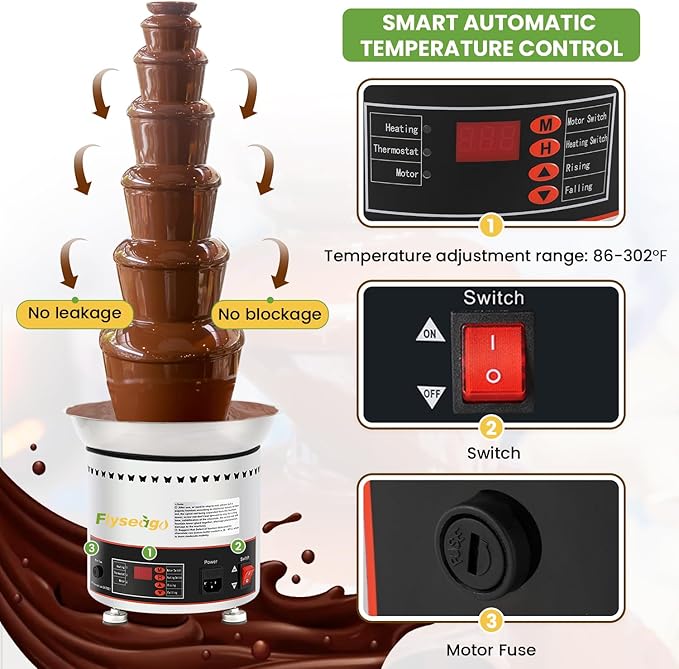 Chocolate Fountains Commercial 7 Tiers 18Lbs Large Chocolate Waterfall Machine Stainless Steel Chocolate Melting Fondue Set Easy Assembly for Nacho Cheese BBQ Sauce Liqueurs Digital-control