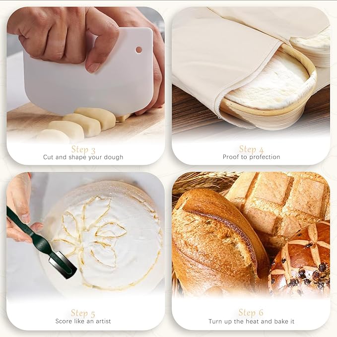 Natural Unbleached Banneton, Sourdough Bread Proofing Basket Kit, 2x 10 Inch Oval Basket with BreadMaking Baking Supplies Tools, Banneton Basket Gift Set - Primary Color