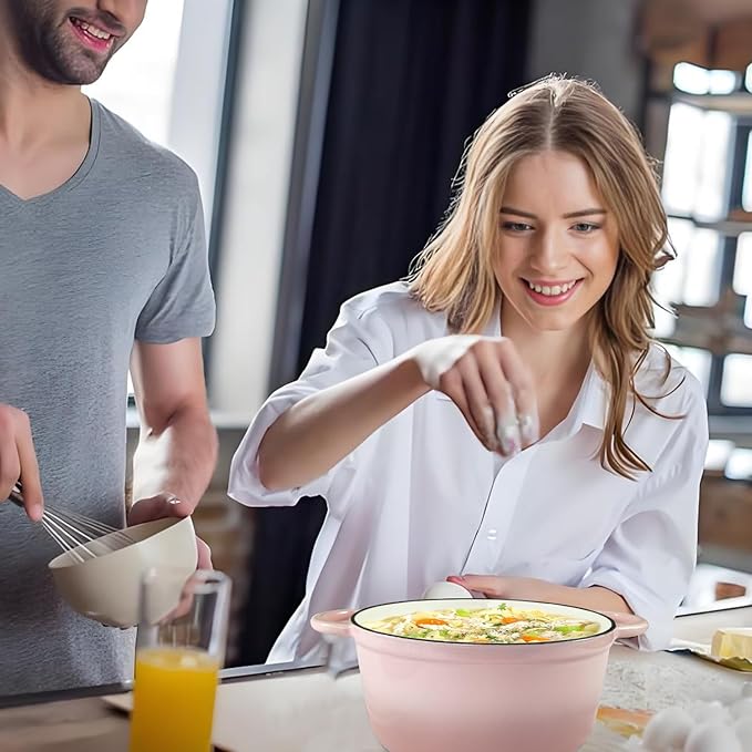 Dutch Oven,Cast Iron Dutch Ovens,Dutch Oven Pot with Lid,5 QT Enamel Bread Oven,Dutch Ovens with Dual Handles,Cast Iron Pot for Braiser,Baking,Gifts for Family,Pink