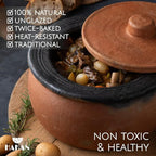 Hakan Efes Clay Cooking Pot with Lid, MIDI 2.9 Quarts Clay Pots for Cooking, Earthenware Rice Pots, UNGLAZED Traditional Casserole for STOVE Top, Portuguese Terracotta Roaster, 94.7 oz (2.8 L)