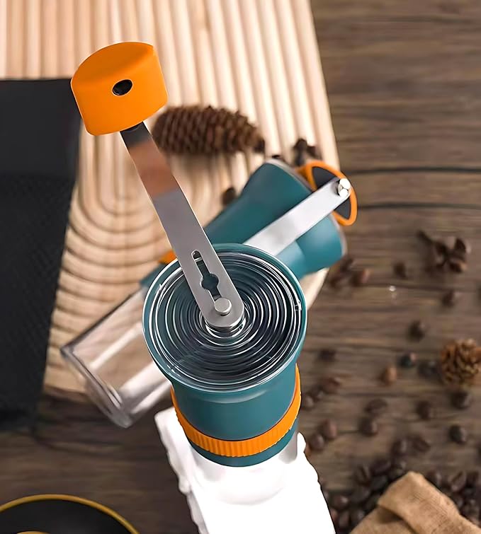 Portable Manual Coffee Grinder for travel - Conical Burr with 5 Adjustable Settings, Hand Crank Bean Mill for Espresso, Pour over, French, Moka - Camping, Hiking, Office & Home, 25g Capacity (Blue)