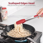 600ºF Heat Resistant Kitchen Tongs: U-Taste 9+12 inch Silicone Cooking Tong Set with Firm Sealed Non Stick Rubber Tips and Silicon Coated 18/8 Stainless Steel Handle for Serving Grilling Salad(Red)