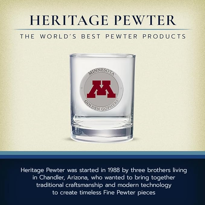 Heritage Pewter Minnesota Double Old Fashion | Double Rocks Glass 14 OZ for Liquor | Expertly Crafted Pewter Glass