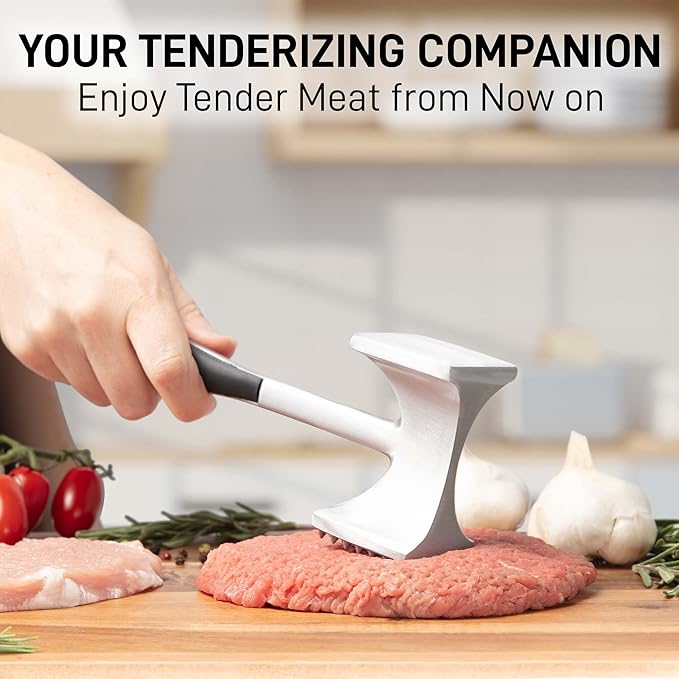 Zulay Kitchen Professional Meat Tenderizer Tool - Dual Sided Meat Mallet Pounder With Comfort Grip Handle - Heavy Duty Meat Hammer Tenderizer - Meat Tenderizer Mallet & Meat Pounder - (10”) Black