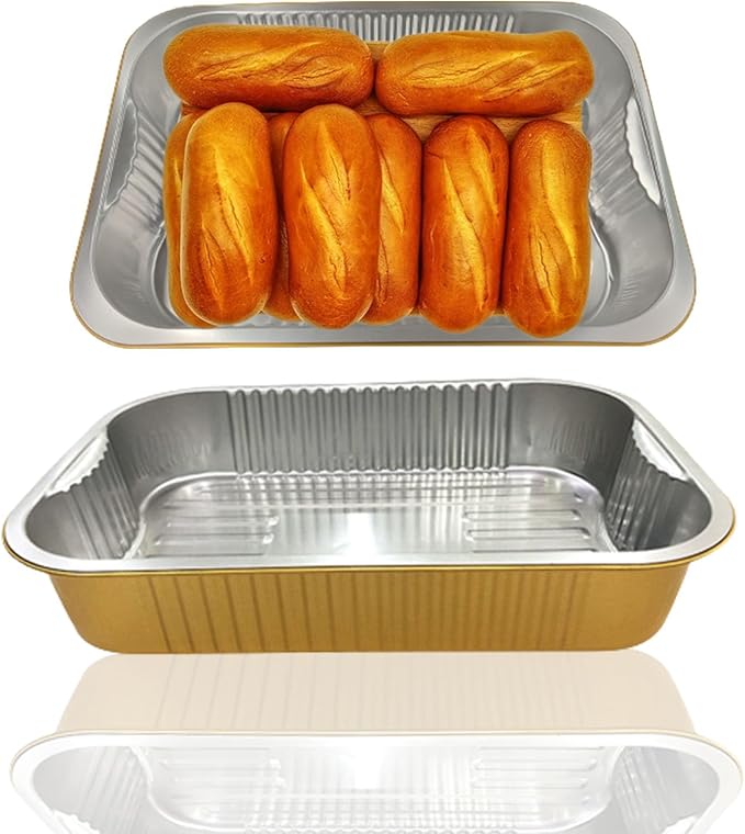 13 "x9 Aluminum foil Lasagna Pans, grill tray, sturdy disposable aluminum pan, 10 sets- for cooking，baking and heating, food storage, distribution, barbecue,Gold