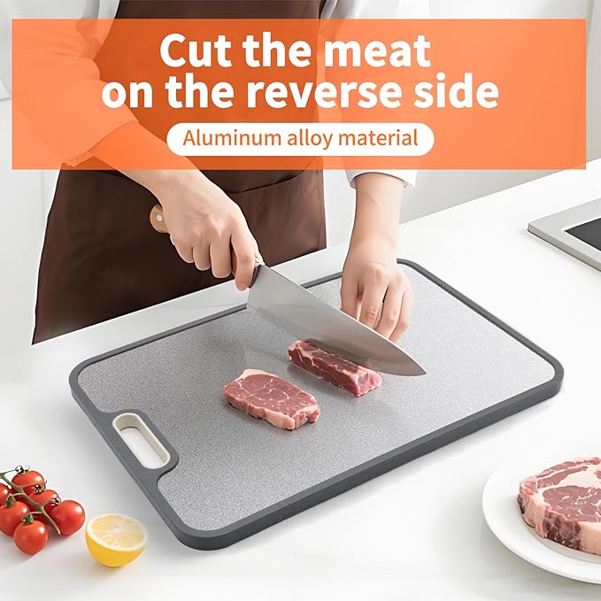 Titanium Cutting Board for Kitchen，100% Double Sided Solid Pure Titanium Cutting Board with Juice Groove &Wheat Straw PP Chopping Board Food Grade (Medium (15''×11‘’ Inche))