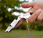 WineOp Professional Wine Opener Luxury Double Hinged Waiter's Corkscrew Wine Bottle Key - Cork screwer for Servers, Bartenders, Sommelier and Home Use | All-In-One Stainless Steel (Ebony Wood Handle)