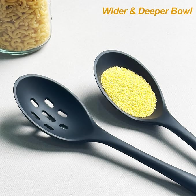 Silicone Cooking Utensils Set, Heat Resistant and large Non Stick Spatulas & Spoons for Kitchen, Ideal BPA Free Kitchen Turners for Frying, Mixing,Serving,Draining,Turning