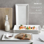 12" Serving Platters Set of 4, White Rectangular Plates, Ceramic Serving Tray, Stackable Large Party Plates for Appetizer, Dessert, Steak, Sushi, Housewarming, Oven Dishwasher Safe