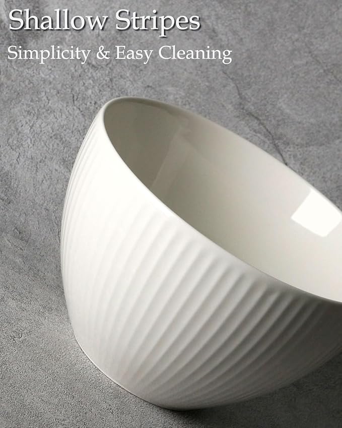 NUTRIUPS 5.5x3.5 in Soup Bowls, 25 oz Deep Cereal Bowl Set, Ceramic, Microwave Safe Bowl, Set of 4 White Bowl for Oatmeal Chili Salad