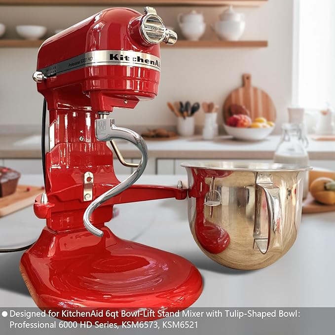 Stainless Steel Spiral Dough Hook，Accessories and Attachments for KitchenAid Mixers, Fit 6 QT Tulip Shaped Bowl