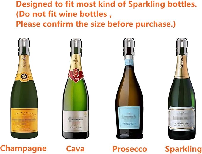 Champagne Sealer Stopper, BGMAX 3 Pack Stainless Steel Sparkling Wine Bottle Plug Sealer Set with a Longer Sealing Plug, Gifts Accessories for Champagne