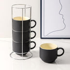 glowworm Coffee Mugs Set of 4, 15 Oz Ceramic Coffee Cups, Stackable Coffee Mugs for Lattee, Cappuccino, Wedding, Birthday Gift, Microwave & Dishwasher Safe, Black