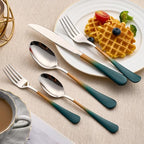 20-Piece Green Orange Silverware Set 18/0 Stainless Steel Silverware Set Green Orange Handle Cutlery Set Service for 4 Dinner Knives Forks Spoons Set Flatware Set Finish Dishwasher Safe