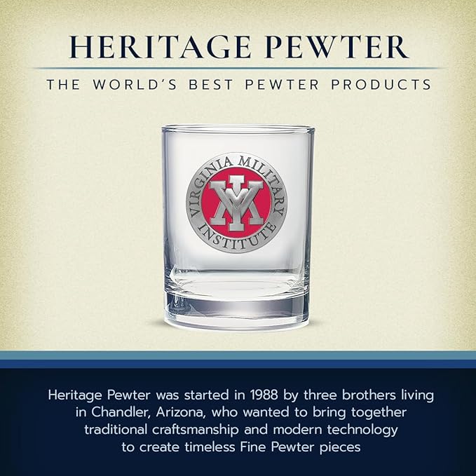 Heritage Pewter Virginia Military Institute Double Old Fashion | Double Rocks Glass 14 OZ for Liquor | Expertly Crafted Pewter Glass