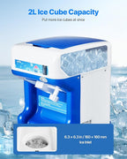 VEVOR Commercial Ice Shaver Crusher,286lbs Per Hour Electric Snow Cone Maker with 2L Ice Cube Box, 250W 1500RPM Tabletop Shaved Ice Machine for Parties Events Snack Bar, Home and Commercial Use (Blue)