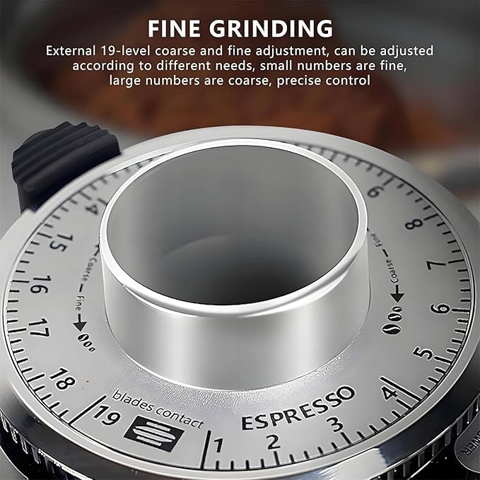 Electric Coffee Grinder, Low Noise Flat Burr Grinder Coffee 19 Settings & Digital Timer Display,Commercial Espresso Coffee Grinders,with 500/1500ML Large Capacity 500ml-Black