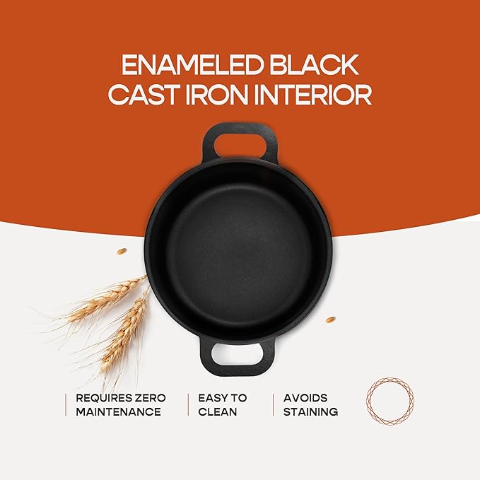 Enameled Cast Iron Dutch Oven for Sourdough Bread Baking | 6 Quart Pot with Lid | 10 Inch Ceramic Enamel Thick Coated Cookware Set with Non Stick Silicone Baking Mat for Cooking | 6 Qt |Black