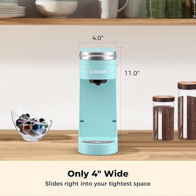 CHULUX Slim Single Serve Coffee Maker, Lightweight K-pod Coffee Machine for Travel & Home, Cyan