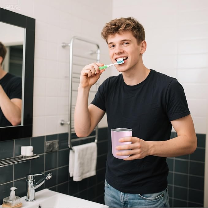 Mouthwash Cup，stainless steel cup 12-ounce drinking cup，Bathroom Tumbler - Toothbrush Cup-Reusable Drinkware - home and outdoor activities,coffee cup, office and travel(pink)