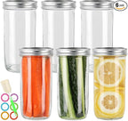 24 oz Wide Mouth Mason Jars 6pack, Glass Tall Mason Jars 24 oz with Airtight lids and Bands for Canning, Preserving, Fermenting, Pickling, DIY Projects (24 fl. oz, Set of 6)