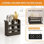 Greenual Black Bamboo Dish Drying Rack with Utensil Holder, 2 Tier Collapsible Dish Rack, Wooden Dish Racks for Kitchen Counter, Folding Drying Holder with Absorbent Dish Drying Mat