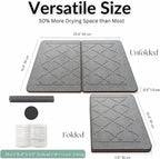 BARTEQ Stone Dish Drying Mat Large - 23.6” X 15.4" Foldable Diatomaceous Stone Drying Mat for Kitchen Counter | Fast Absorbtion | Non-Slip Quick Drying Stone Mat | Moroccan Trellis Grey