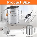 Flour Sifter,5 Cup with Scale Stainless Steel Flour Sifters,4 in 1 Baking Sifter Set with Powder Sugar Shaker Duster,Strainers Fine Mesh and Metal Scoop for Baking Cake,Pastries,Pies,Cupcakes,Desserts