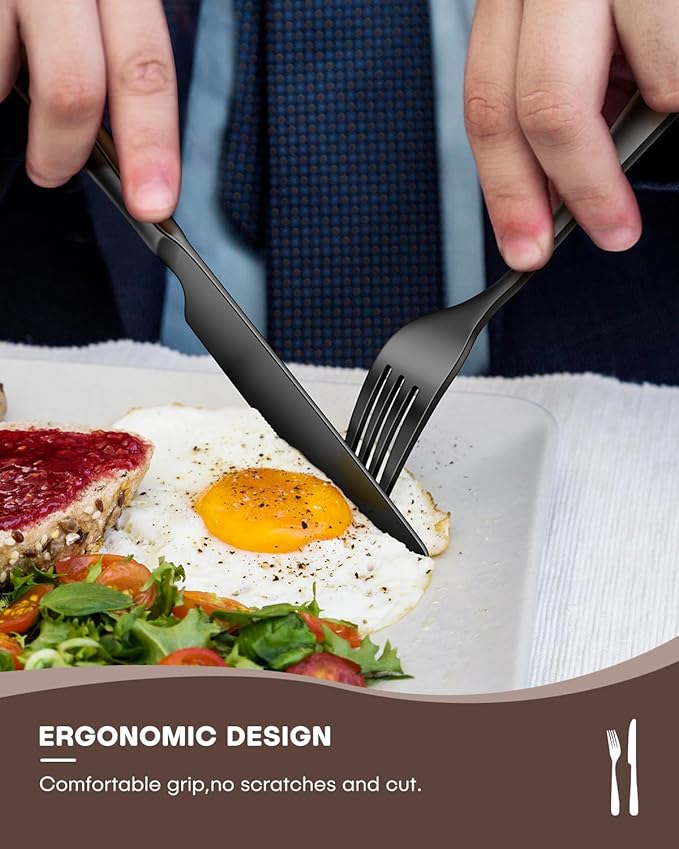 30 Pieces Black Silverware Set for 6, Heavy Duty Black Stainless Steel Flatware Set Include Knives Forks Spoons Set Premium Modern Utensil Mirror Polished, dishwasher Safe