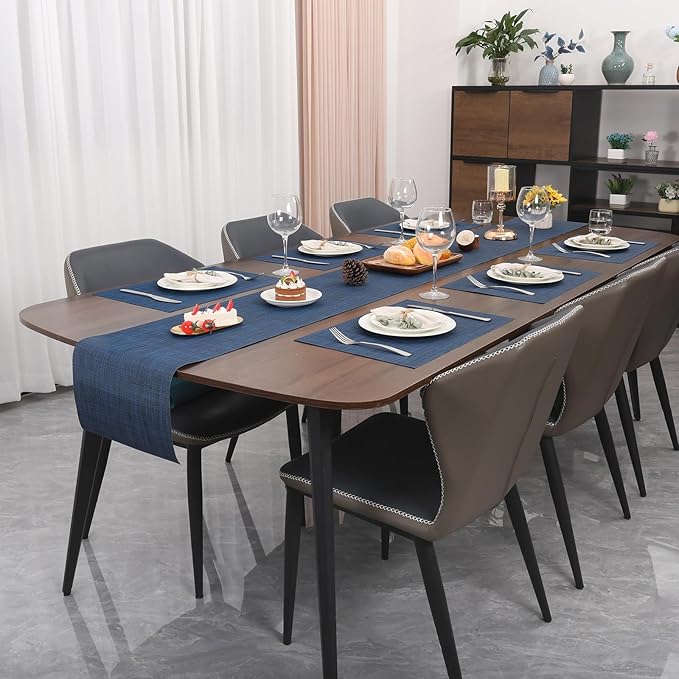 Myir JUN Placemats Set of 8, Vinyl Woven Placemats Place Mats Indoor Set of 8 Washable Table Mats Non-Slip Place mats for Dining Table (Dark Blue, Set of 8)