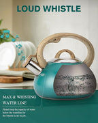 Tea Kettle,Teapots for Stove Top,2.0 Quart with Wood Pattern Handle Loud Whistle Food Grade Stainless Steel Teapot,for Heating Milk, Coffee, Chocolate